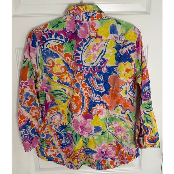 Lauren Ralph Lauren Multicolor Floral Linen Shirt – Size L – Button-Up Blouse - Picture 4 of 4